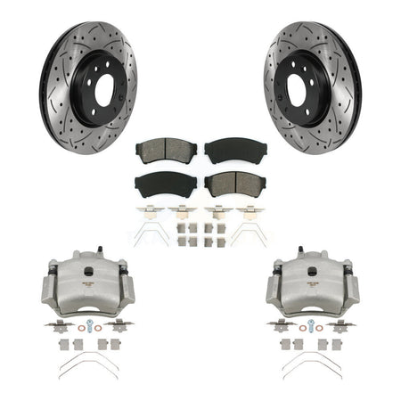 Front Brake Caliper Drilled Slot Rotor Semi-Metallic Pad Kit For Ford Fusion Mazda 6 MKZ KCD-100070S