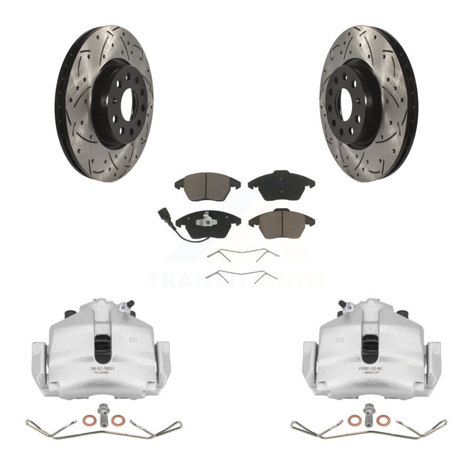 Front Disc Brake Coated Caliper Drilled Slotted Rotors And Ceramic Pads Kit For Volkswagen Jetta Audi A3 Golf KCD-100071C