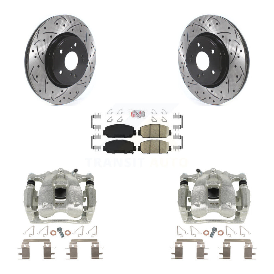 Front Disc Brake Coated Caliper Drilled Slotted Rotors And Ceramic Pads Kit For Honda CR-V KCD-100071N