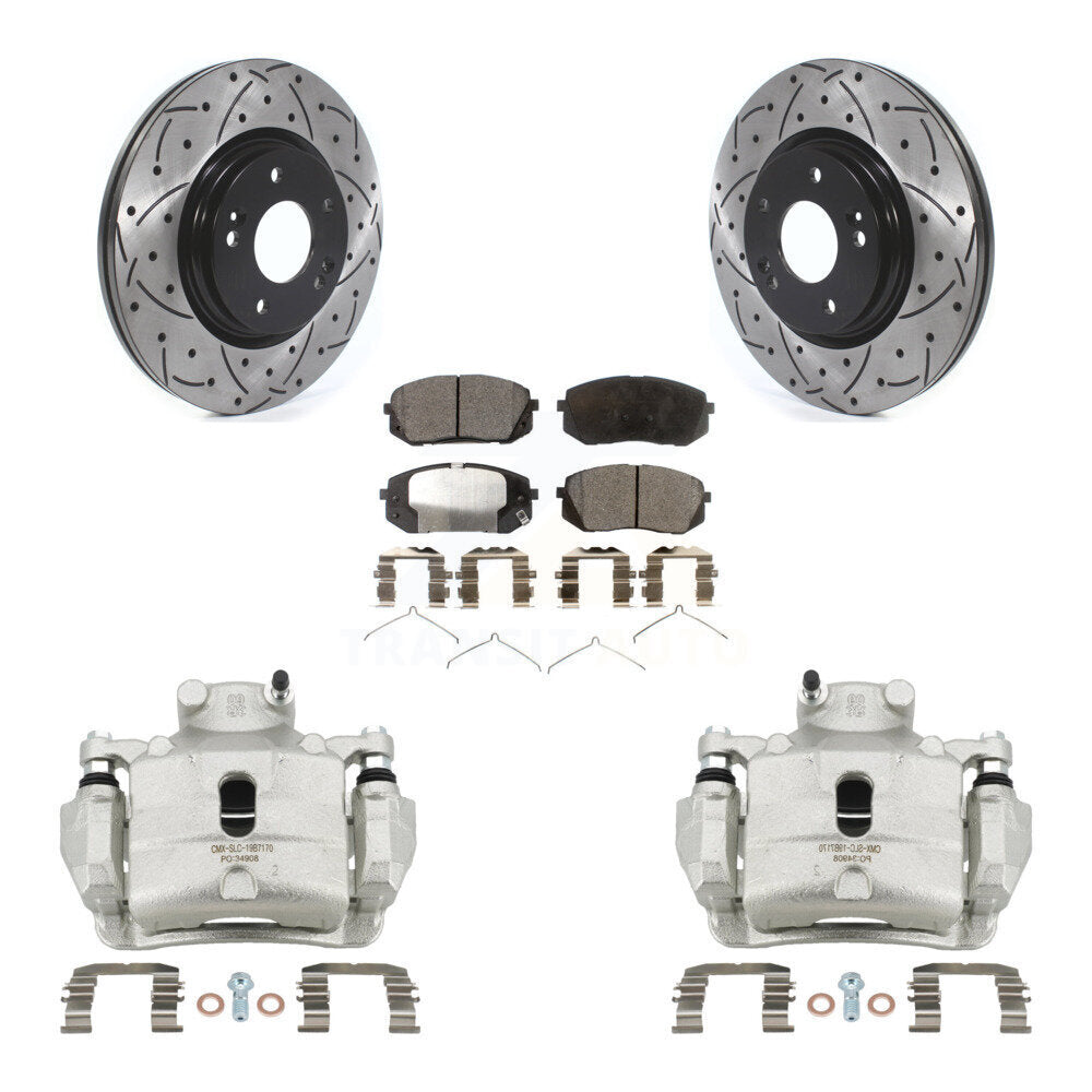 Front Brake Caliper Drill Slot Rotor Semi-Metallic Pad Kit For Hyundai Sonata Kia Optima KCD-100071P