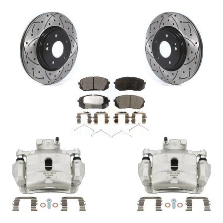 Front Brake Caliper Drill Slot Rotor Semi-Metallic Pad Kit For Hyundai Sonata Kia Optima KCD-100071P