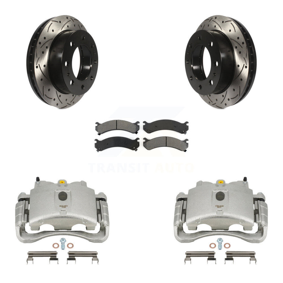 Front Brake Caliper Drilled Slot Rotor Semi-Metallic Pad Kit For Chevrolet Silverado 2500 HD GMC Sierra Express Cadillac DeVille Savana 3500 Hummer H2 Classic 1500 Suburban XL KCD-100071S
