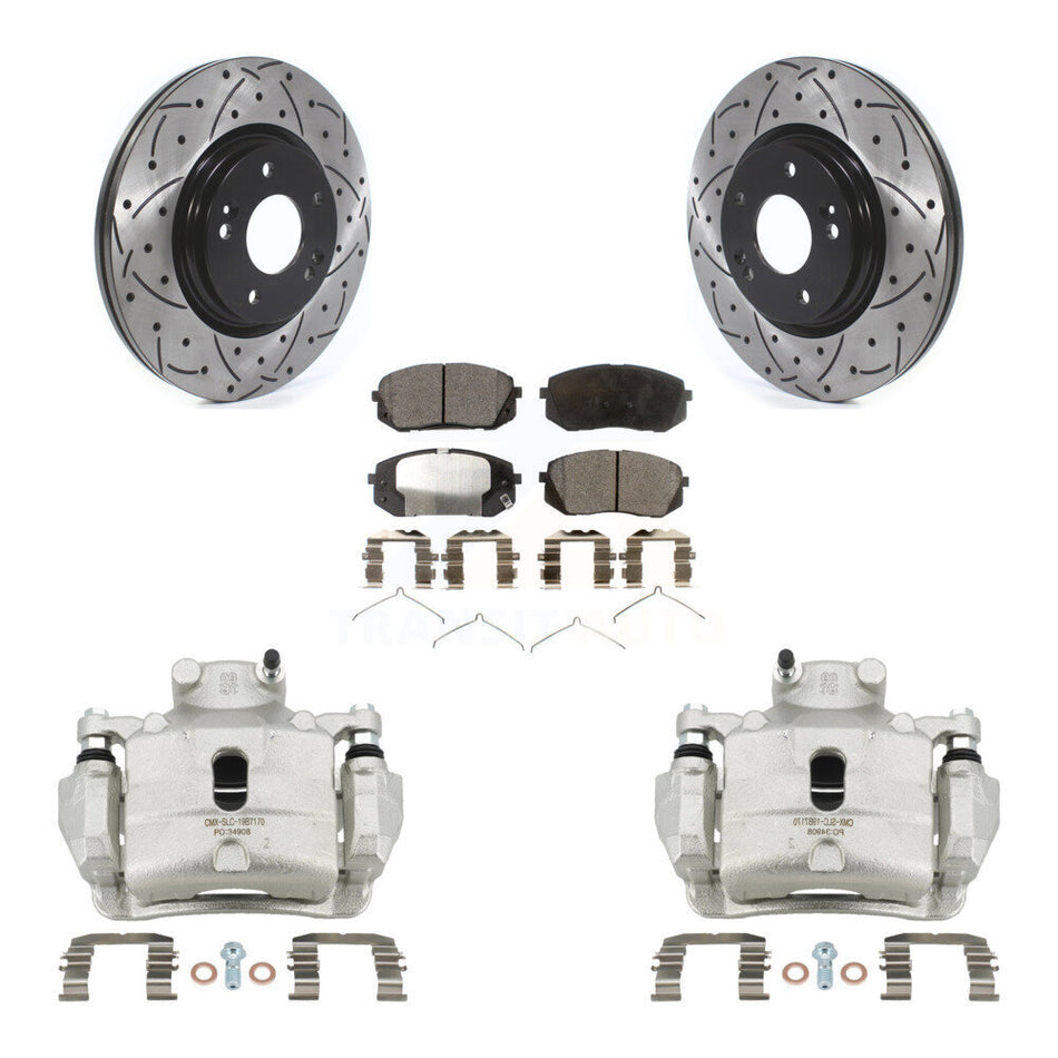 Front Brake Coat Caliper Drill Slot Rotors Ceramic Pad Kit For Hyundai Sonata Kia Optima KCD-100071T