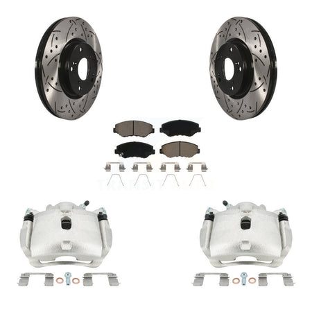 Front Brake Coated Caliper Drill Slotted Rotor Ceramic Pad Kit For Honda Civic Acura ILX KCD-100072C