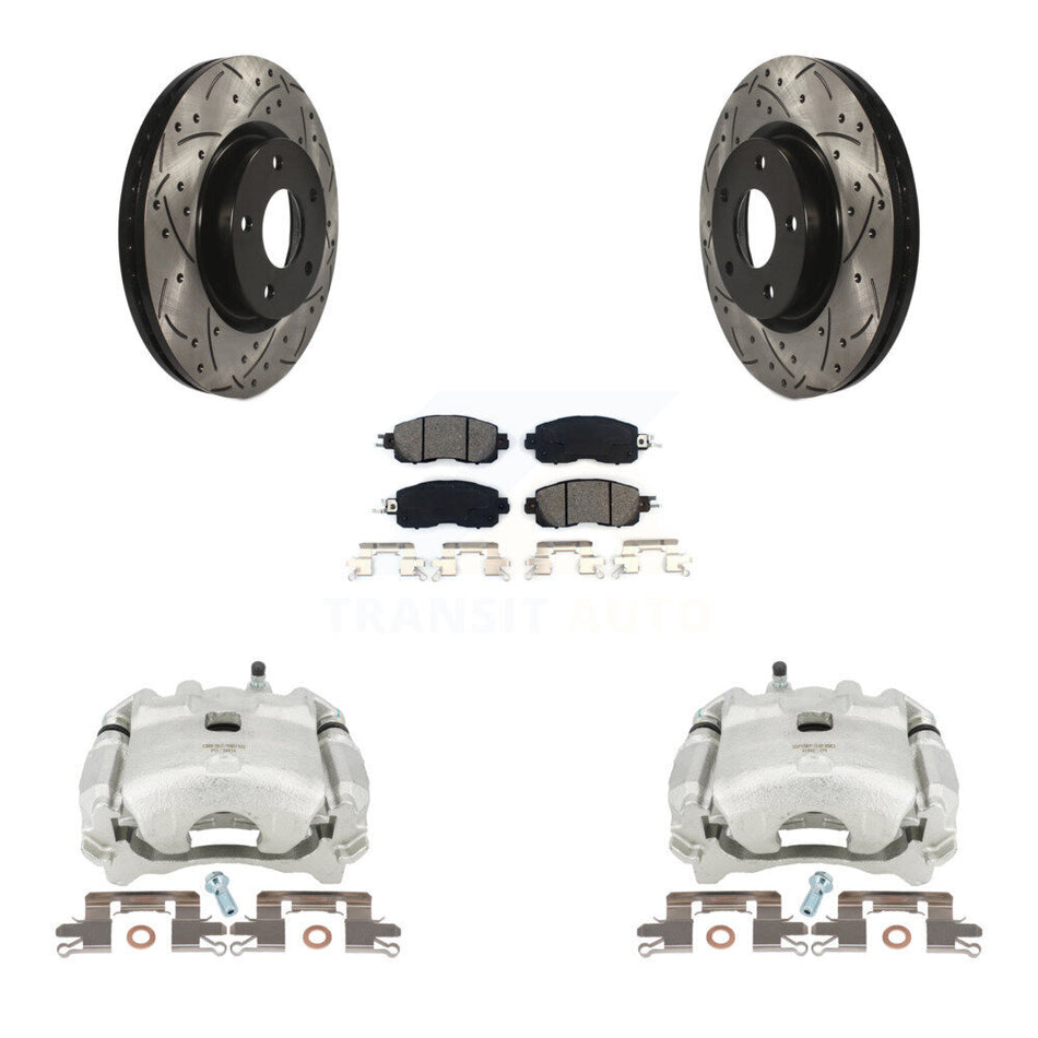 Front Disc Brake Coated Caliper Drilled Slotted Rotors And Semi-Metallic Pads Kit For Nissan Altima KCD-100072S