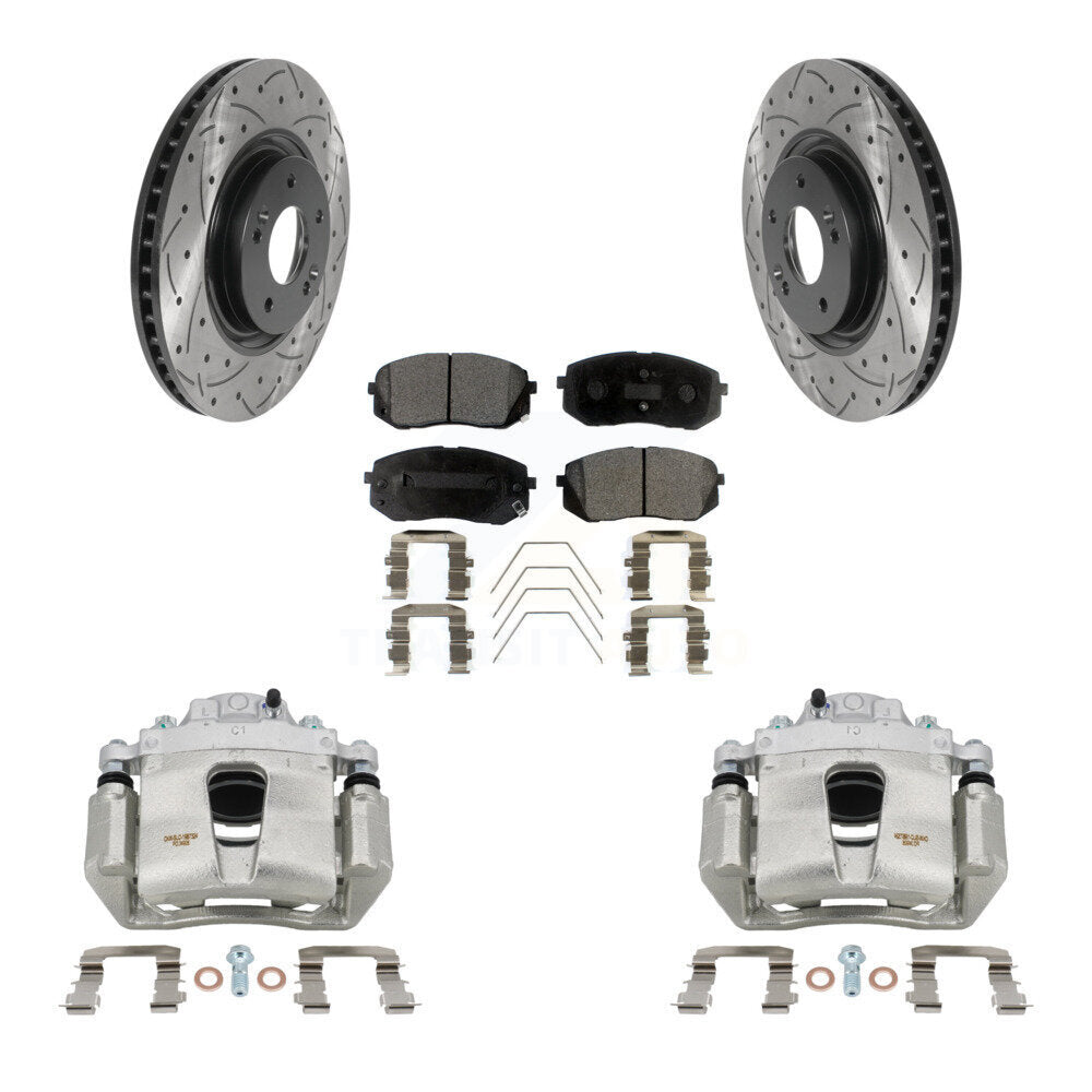 Front Brake Coat Caliper Drill Slot Rotors Ceramic Pad Kit For Hyundai Sonata Kia Optima KCD-100072T