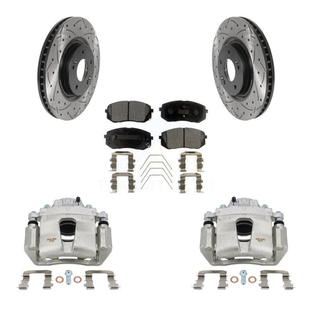 Front Brake Coat Caliper Drill Slot Rotors Ceramic Pad Kit For Hyundai Sonata Kia Optima KCD-100072T