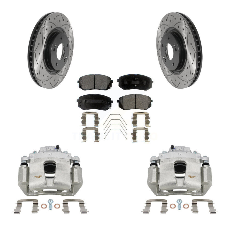 Front Brake Coat Caliper Drill Slot Rotors Ceramic Pad Kit For Hyundai Sonata Kia Optima KCD-100072T