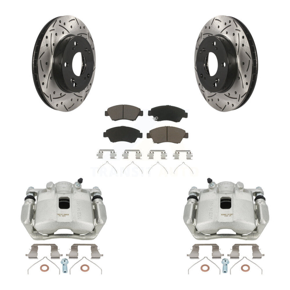 Front Disc Brake Coated Caliper Drilled Slotted Rotors And Ceramic Pads Kit For Honda Civic Acura ILX KCD-100073C