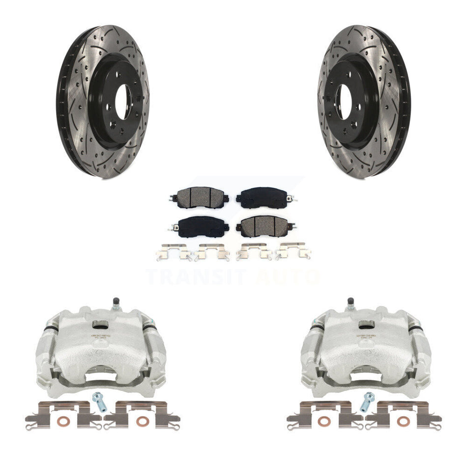 Front Disc Brake Coated Caliper Drilled Slotted Rotors And Semi-Metallic Pads Kit For Nissan LEAF KCD-100073S