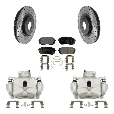Front Brake Coat Caliper Drill Slot Rotors Ceramic Pad Kit For Hyundai Sonata Kia Optima KCD-100073T
