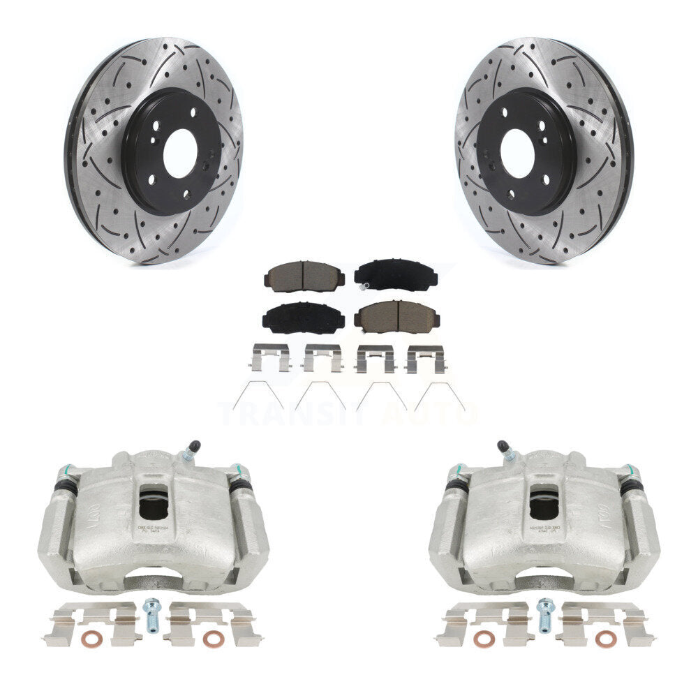 Front Disc Brake Coated Caliper Drilled Slotted Rotors And Ceramic Pads Kit For Honda Accord Acura TSX KCD-100074C by Transit Auto