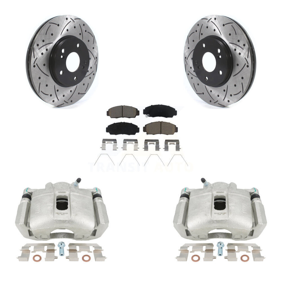 Front Disc Brake Coated Caliper Drilled Slotted Rotors And Ceramic Pads Kit For Honda Accord Acura TSX KCD-100074C