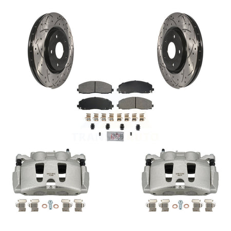 Front Brake Coat Caliper Drill Slot Rotors Semi-Metallic Pad Kit For Grand Caravan Dodge KCD-100074N