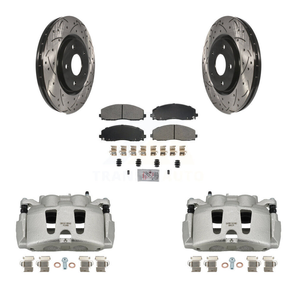 Front Brake Coat Caliper Drill Slot Rotors Semi-Metallic Pad Kit For Grand Caravan Dodge KCD-100074N