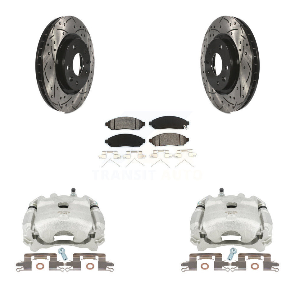 Front Disc Brake Coated Caliper Drilled Slotted Rotors And Semi-Metallic Pads Kit For 2015 Nissan LEAF Vehicles Manufactured In Japan KCD-100074S