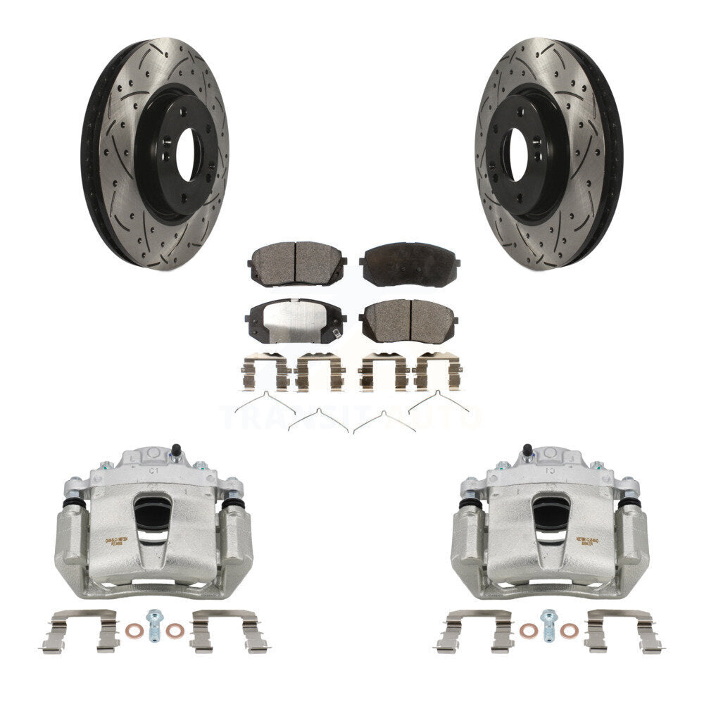 Front Disc Brake Coated Caliper Drilled Slotted Rotor Ceramic Pad Kit For Hyundai Sonata KCD-100074T