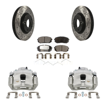 Front Disc Brake Coated Caliper Drilled Slotted Rotor Ceramic Pad Kit For Hyundai Sonata KCD-100074T