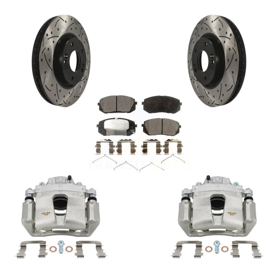 Front Disc Brake Coated Caliper Drilled Slotted Rotor Ceramic Pad Kit For Hyundai Sonata KCD-100074T