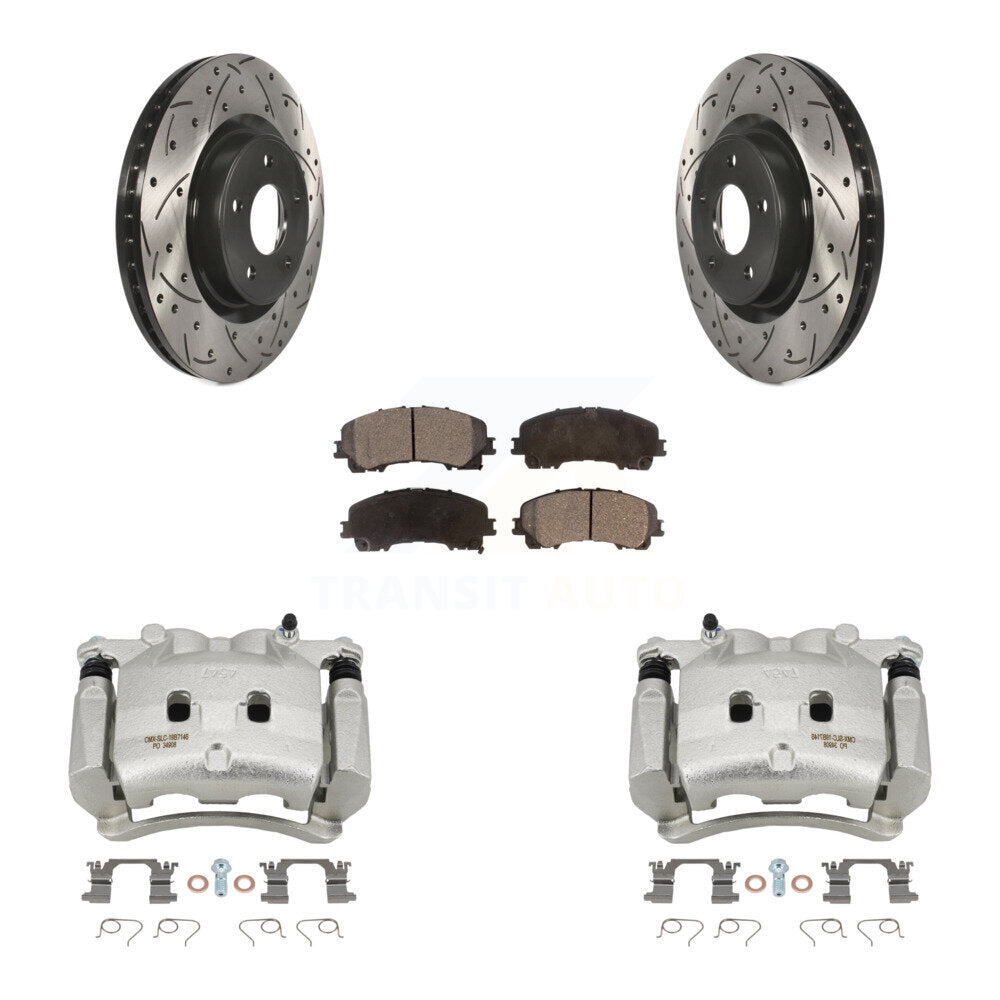 Front Brake Caliper Drill Slotted Rotors Semi-Metallic Pad Kit For INFINITI Q50 QX50 Q60 KCD-100075P