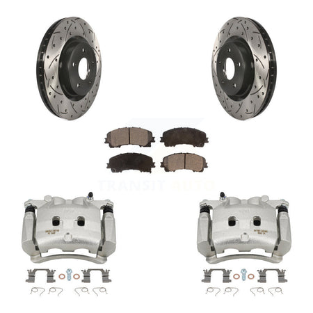 Front Brake Caliper Drill Slotted Rotors Semi-Metallic Pad Kit For INFINITI Q50 QX50 Q60 KCD-100075P