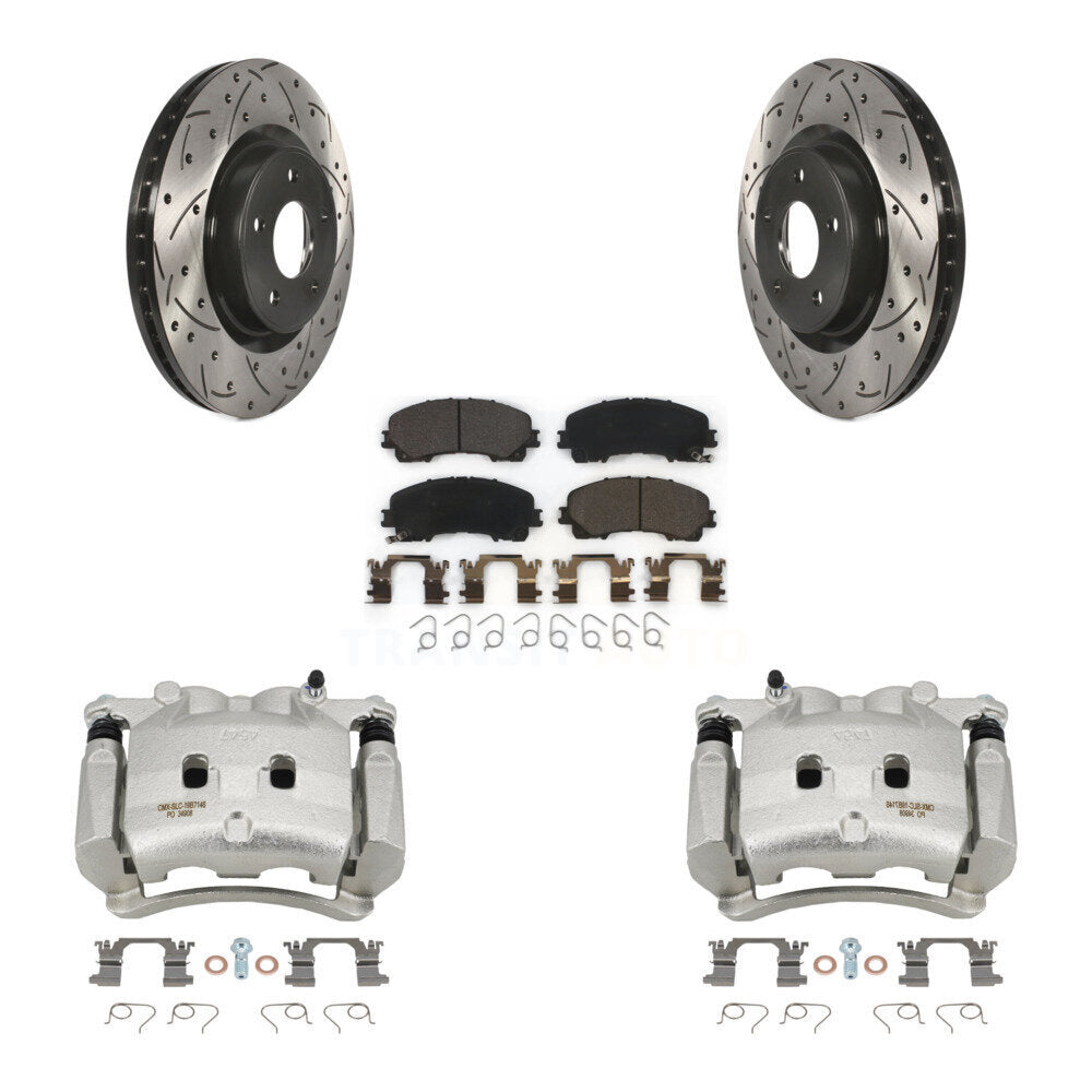 Front Brake Coated Caliper Drill Slotted Rotor Ceramic Pad Kit For INFINITI Q50 QX50 Q60 KCD-100075T