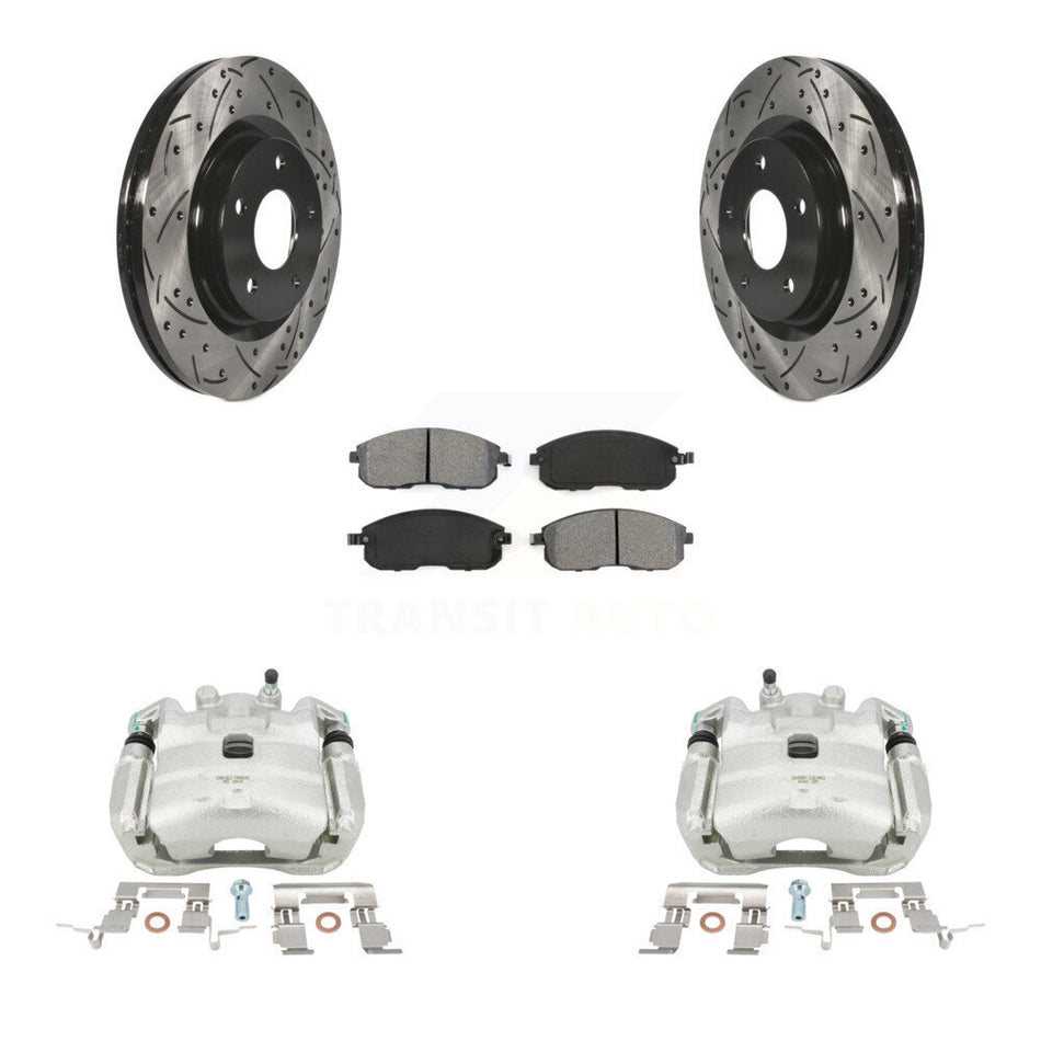 Front Disc Brake Coated Caliper Drilled Slotted Rotors And Semi-Metallic Pads Kit For Nissan Sentra Juke KCD-100076S