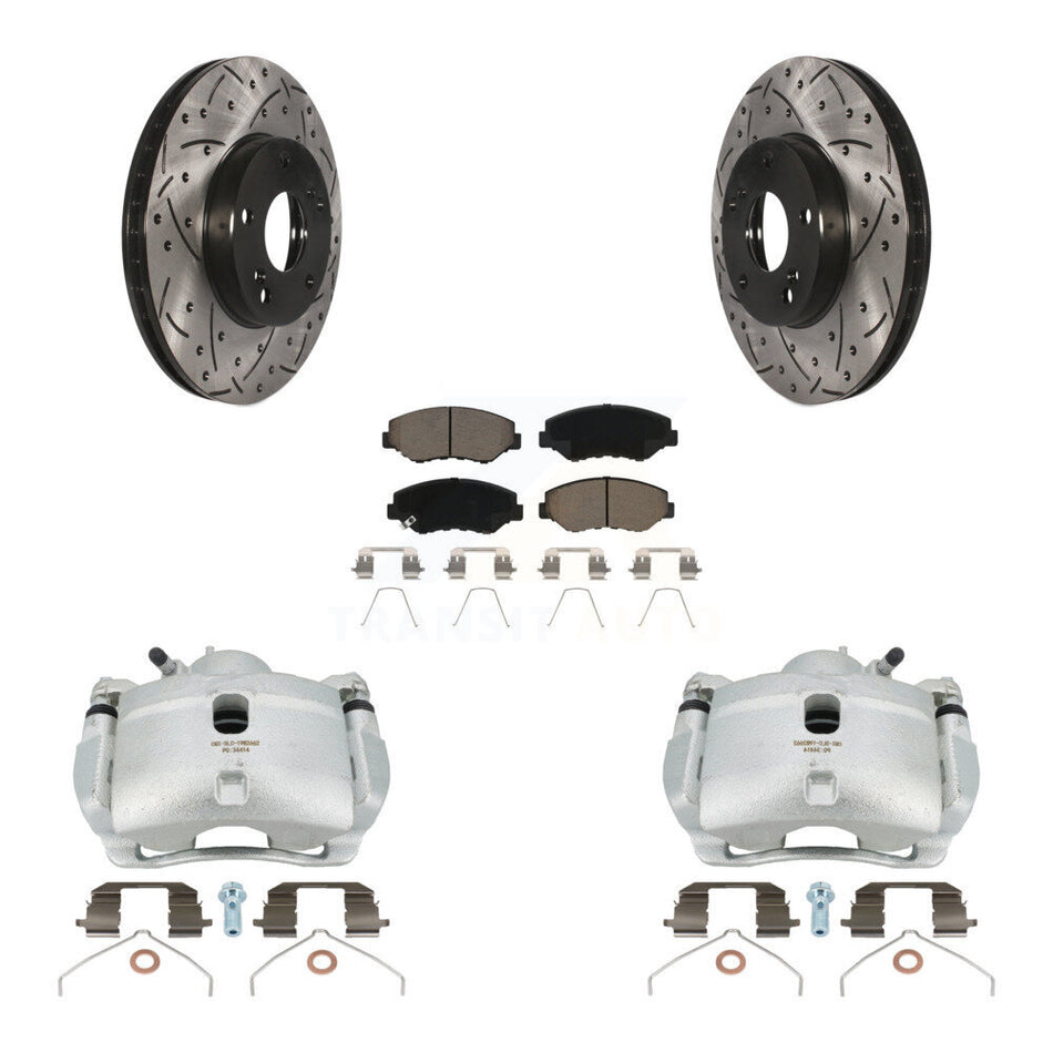 Front Disc Brake Coated Caliper Drilled Slotted Rotors And Ceramic Pads Kit For 2003-2011 Honda Element KCD-100077C