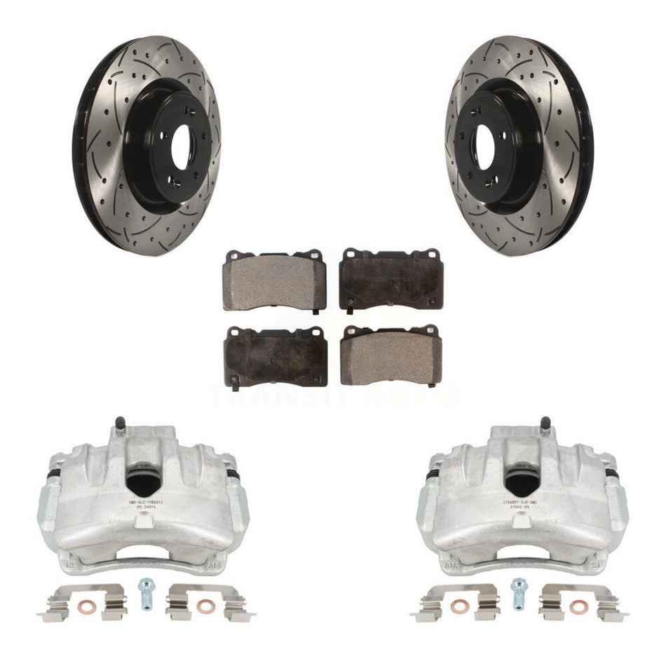 Front Disc Brake Coated Caliper Drilled Slotted Rotors And Ceramic Pads Kit For Hyundai Genesis Coupe With Single Piston Calipers KCD-100077T