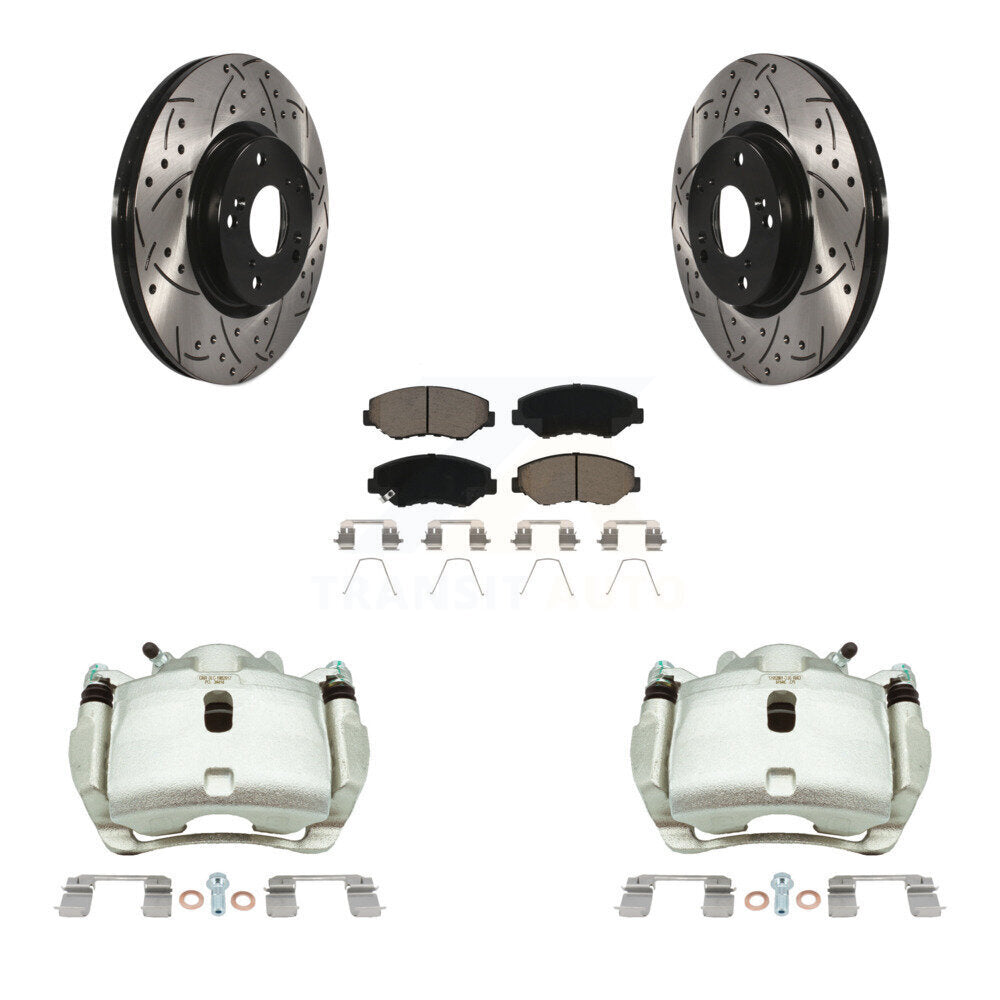 Front Brake Coated Caliper Drill Slotted Rotors Ceramic Pad Kit For 2005-2006 Honda CR-V KCD-100078C
