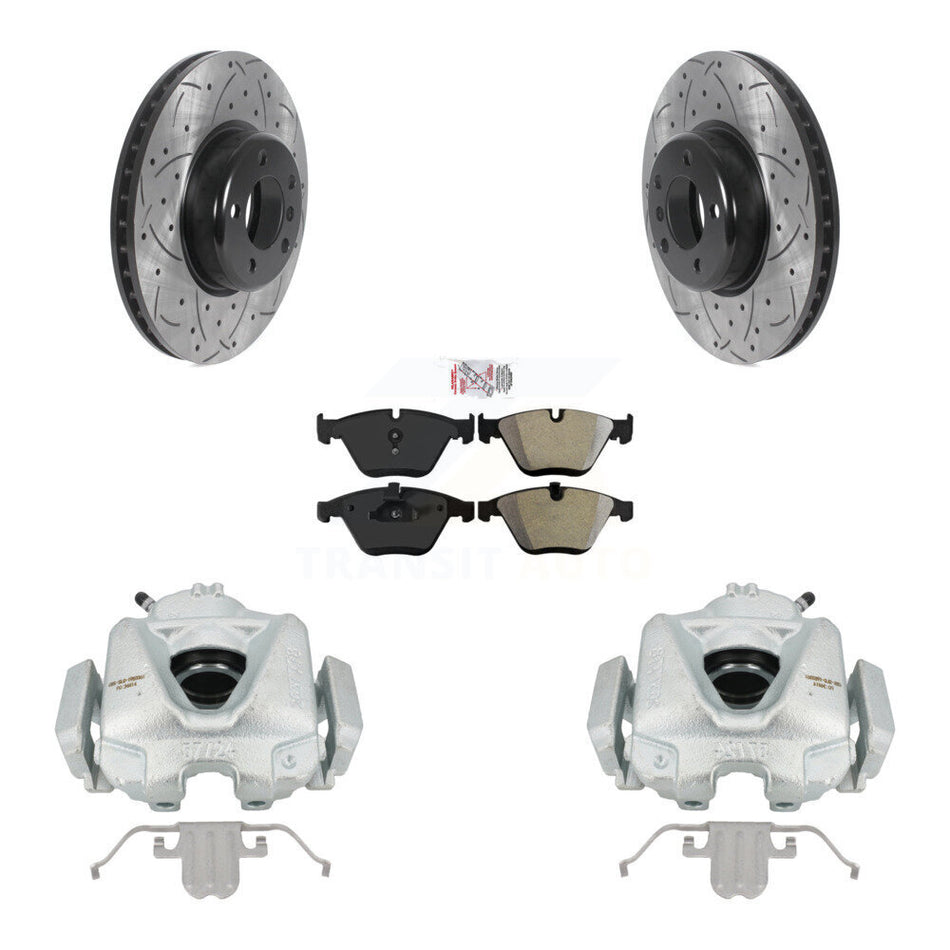 Front Disc Brake Coated Caliper Drilled Slotted Rotors And Semi-Metallic Pads Kit For BMW 328i KCD-100078N