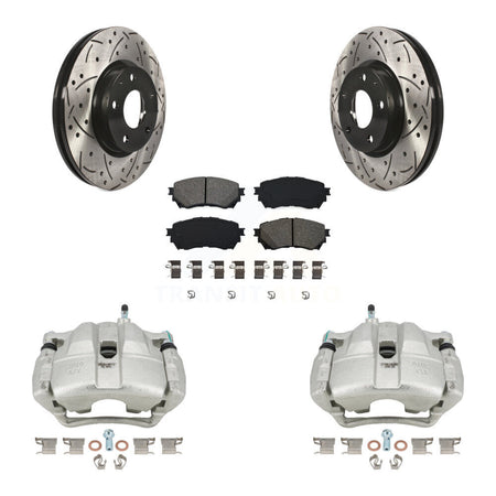 Front Disc Brake Coated Caliper Drilled Slotted Rotors Semi-Metallic Pad Kit For Mazda 6 KCD-100078S