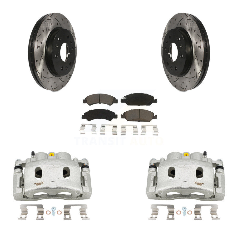 Front Brake Caliper Drill Slot Rotor Ceramic Pad Kit For GMC Sierra 1500 Chevrolet Tahoe KCD-100079C