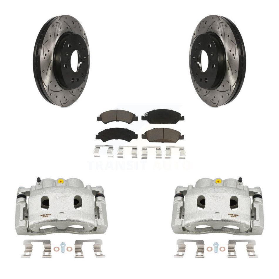 Front Brake Caliper Drill Slot Rotor Ceramic Pad Kit For GMC Sierra 1500 Chevrolet Tahoe KCD-100079C