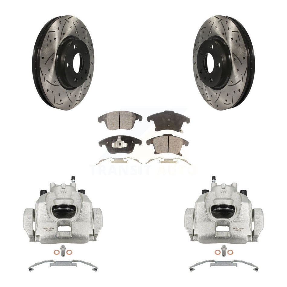 Front Brake Caliper Drilled Slot Rotor Semi-Metallic Pad Kit For Ford Fusion Lincoln MKZ KCD-100079P