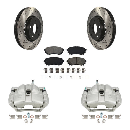 Front Disc Brake Coated Caliper Drilled Slotted Rotors Semi-Metallic Pad Kit For Mazda 6 KCD-100079S