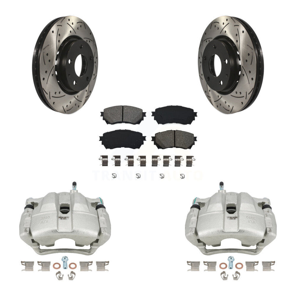 Front Disc Brake Coated Caliper Drilled Slotted Rotors Semi-Metallic Pad Kit For Mazda 6 KCD-100079S