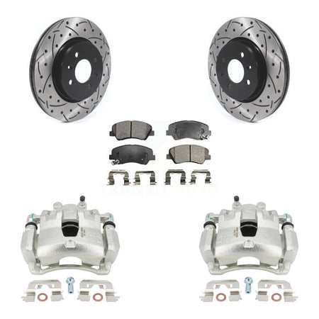 Front Disc Brake Coated Caliper Drilled Slotted Rotors And Semi-Metallic Pads Kit For Kia Rio KCD-100080P by Transit Auto