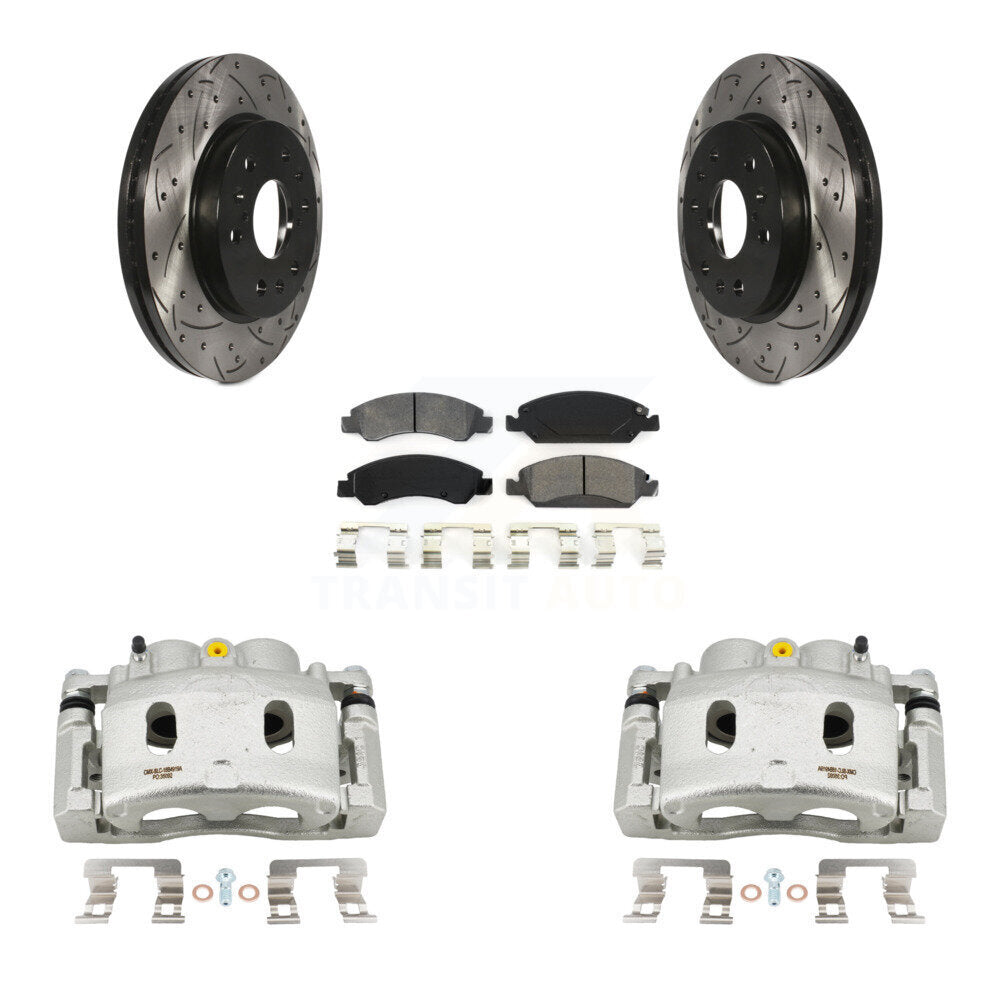 Front Brake Caliper Drill Slot Rotor Semi-Metallic Pad Kit For GMC Sierra 1500 Chevrolet KCD-100080S