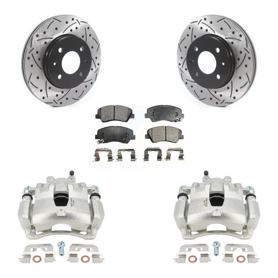 Front Disc Brake Coated Caliper Drilled Slotted Rotors And Semi-Metallic Pads Kit For Hyundai Accent Kia Rio KCD-100081P