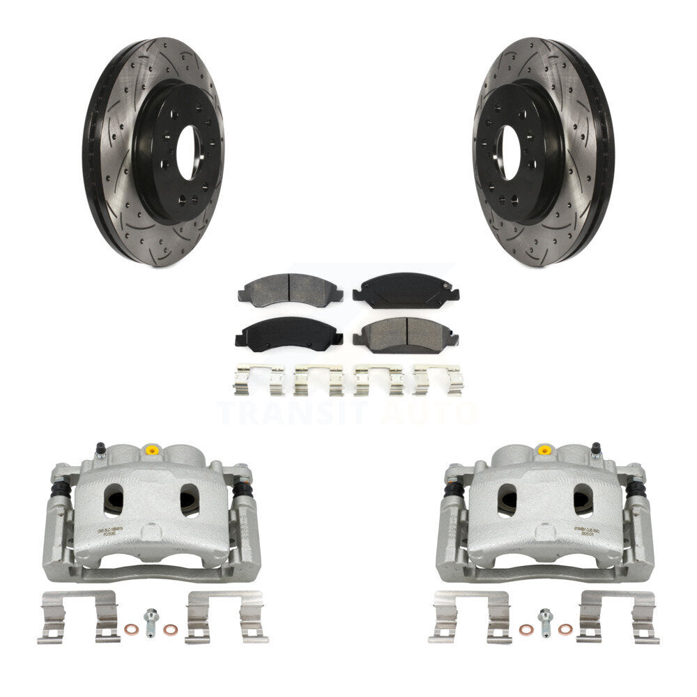 Front Brake Caliper Drilled Slot Rotor Semi-Metallic Pad Kit For Chevrolet GMC Silverado KCD-100081S