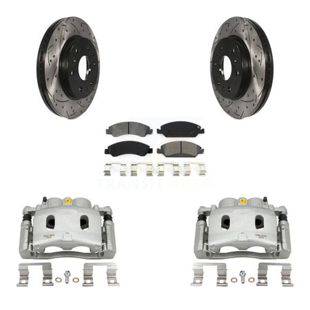 Front Brake Caliper Drilled Slot Rotor Semi-Metallic Pad Kit For Chevrolet GMC Silverado KCD-100081S