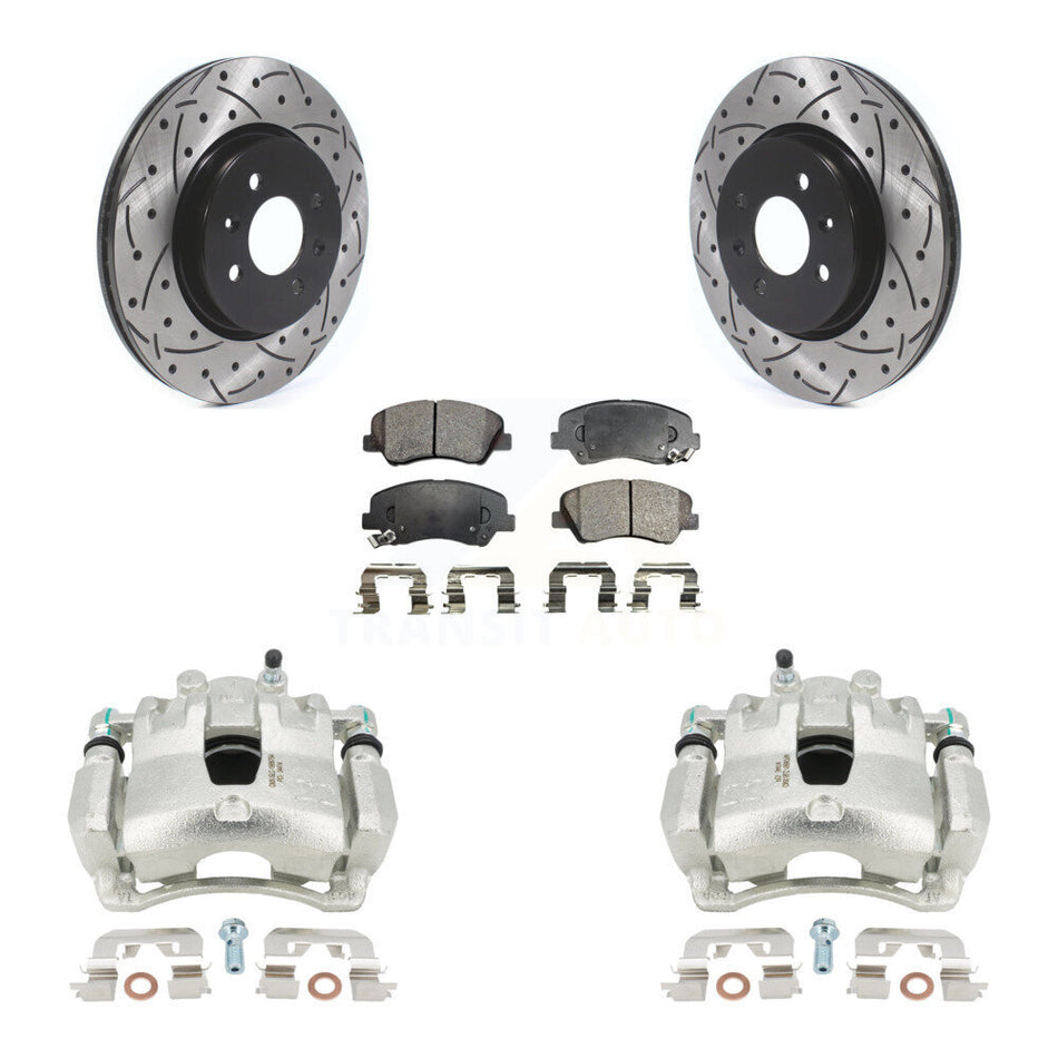Front Disc Brake Coated Caliper Drilled Slotted Rotors And Ceramic Pads Kit For Kia Rio KCD-100081T