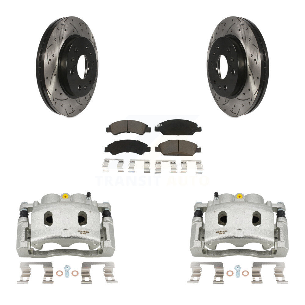 Front Brake Caliper Drill Slot Rotors Ceramic Pad Kit For Cadillac XTS With 6 Lug Wheels KCD-100082C