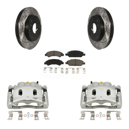 Front Brake Caliper Drill Slot Rotors Ceramic Pad Kit For Cadillac XTS With 6 Lug Wheels KCD-100082C