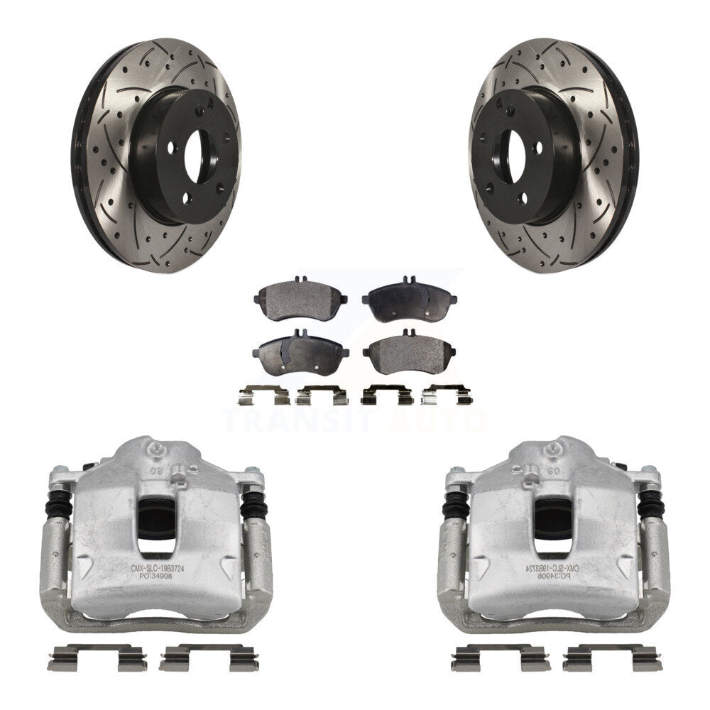 Front Brake Coated Caliper Drill Slot Rotor Semi-Metallic Pad Kit For Mercedes-Benz C250 KCD-100082P