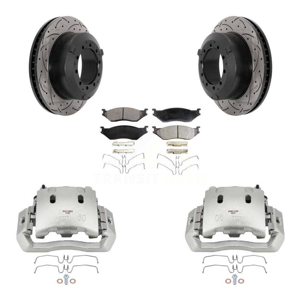 Front Brake Caliper Drilled Slot Rotor Semi-Metallic Pad Kit For International TerraStar KCD-100083P