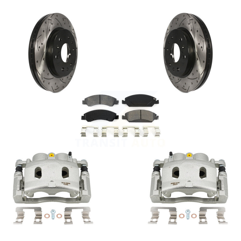 Front Disc Brake Coated Caliper Drill Slot Rotors Semi-Metallic Pad Kit For Cadillac XTS KCD-100083S