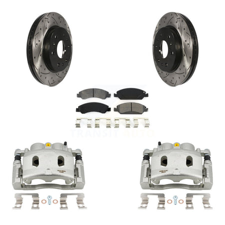 Front Disc Brake Coated Caliper Drill Slot Rotors Semi-Metallic Pad Kit For Cadillac XTS KCD-100083S