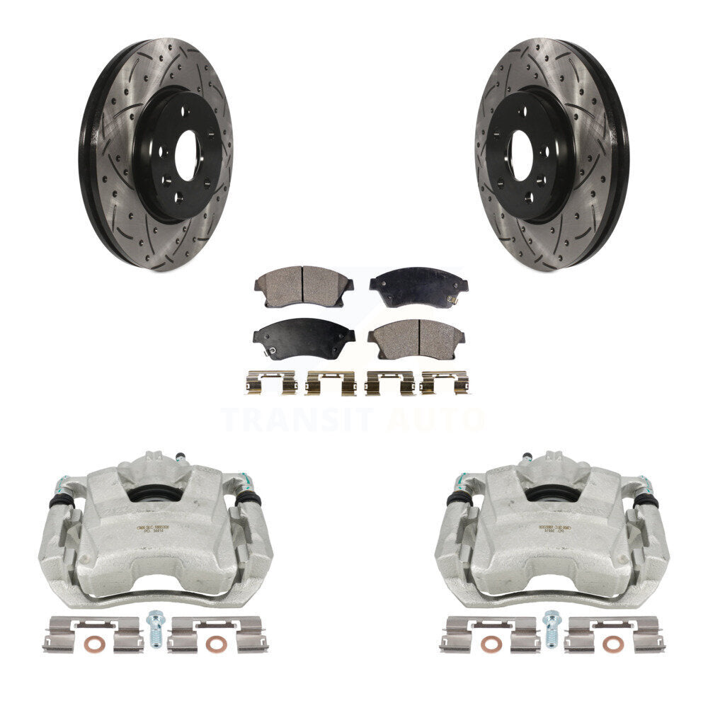 Front Disc Brake Coated Caliper Drilled Slotted Rotors And Semi-Metallic Pads Kit For Chevrolet Cruze Sonic Limited KCD-100085P by Transit Auto